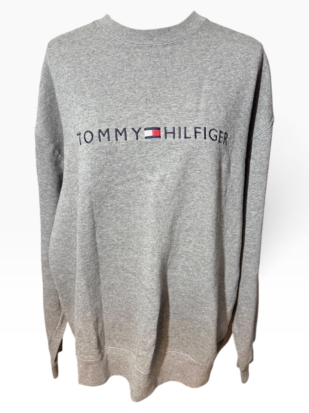 Vintage Tommy Hilfiger Men's Gray Logo Crewneck Sweatshirt, size XL